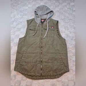 Wrangler Workwear Men Quilted Vest Hooded Olive Green Size M